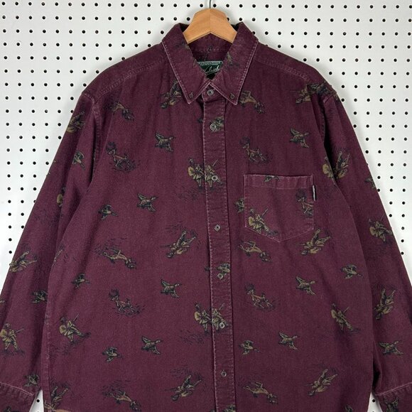 Woolrich Flannel Hunting Long Sleeve Shirt Size XL Maroon Deer Bird Hunting Men - Picture 2 of 7